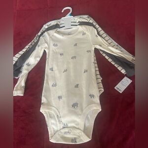 Carter's Cream and Gray Long Sleeve Crew neck Cotton Bodysuits- set of 4